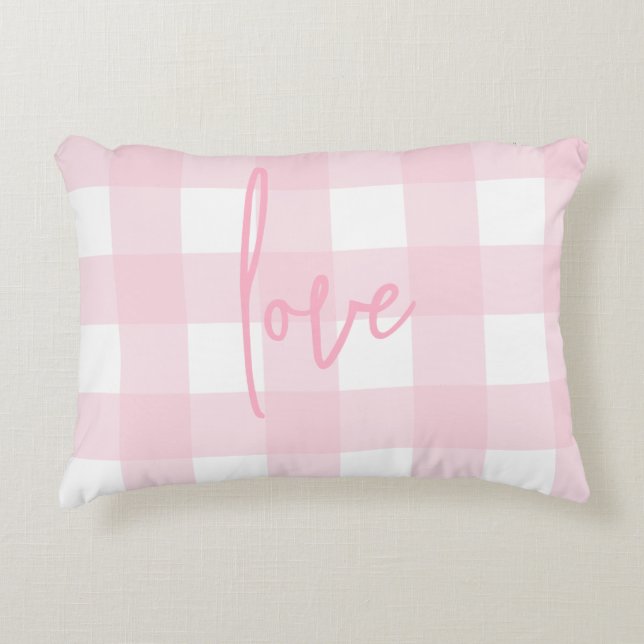 Love Farmhouse Chic Pink and White Buffalo Check Accent Pillow (Front)
