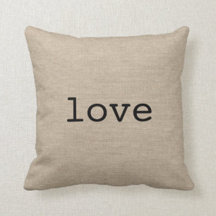 Love faux linen rustic chic jute burlap vintage throw pillow