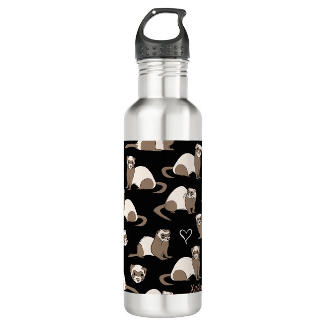 Love Ferrets - Black 710 Ml Water Bottle (Front)