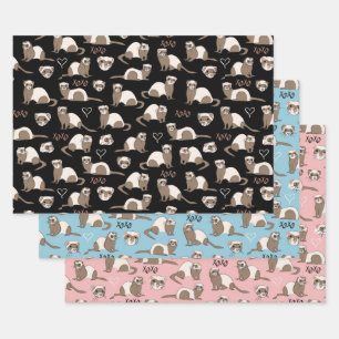 Love Ferrets - Black Blue Pink Wrapping Paper Sheet