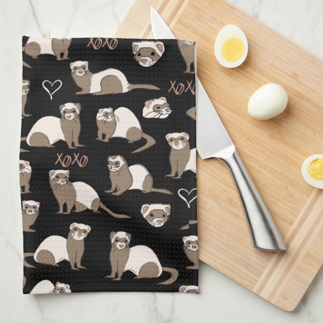 Love Ferrets - Black Kitchen Towel (Quarter Fold)