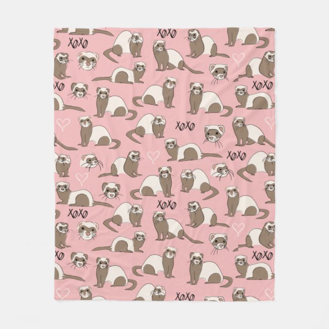 Love Ferrets - Pink Fleece Blanket (Front)