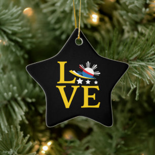 Love - Filipino Flag Typography Art Ceramic Ornament