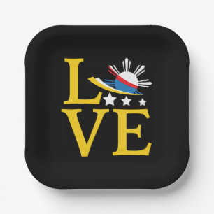 Love - Filipino Flag Typography Art Paper Plate