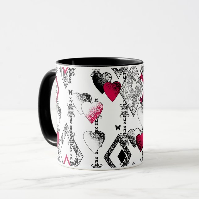 Love, fishnet, patchwork mug (Front Left)