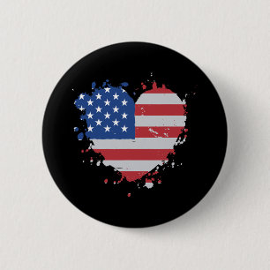 Love Flag Usa Heart 4th Of July American Proud Gir 2 Inch Round Button