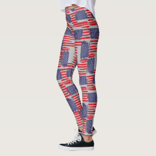 LOVE FLAG USA/USA TEXT BRUSH STROKE BY MASANSER P LEGGINGS