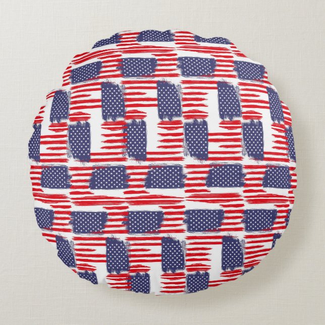 LOVE FLAG USA/USA TEXT BRUSH STROKE BY MASANSER P ROUND PILLOW (Front)