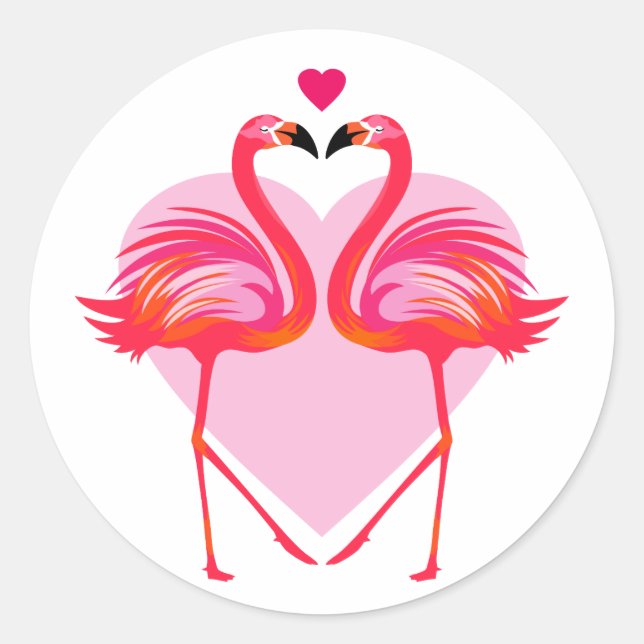 Love Flamingo Birds with Heart Frame Classic Round Sticker (Front)