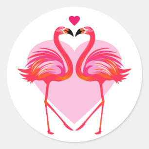 Love Flamingo Birds with Heart Frame Classic Round Sticker