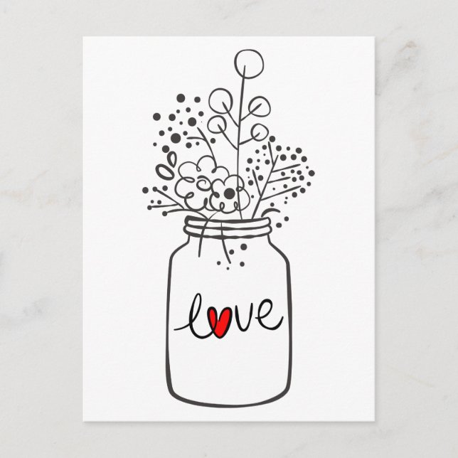 Love Floral Mason Jar Red Heart Wedding Party Invitation Postcard (Front)