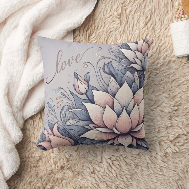 "Love" Floral Throw Pillow (Blanket)