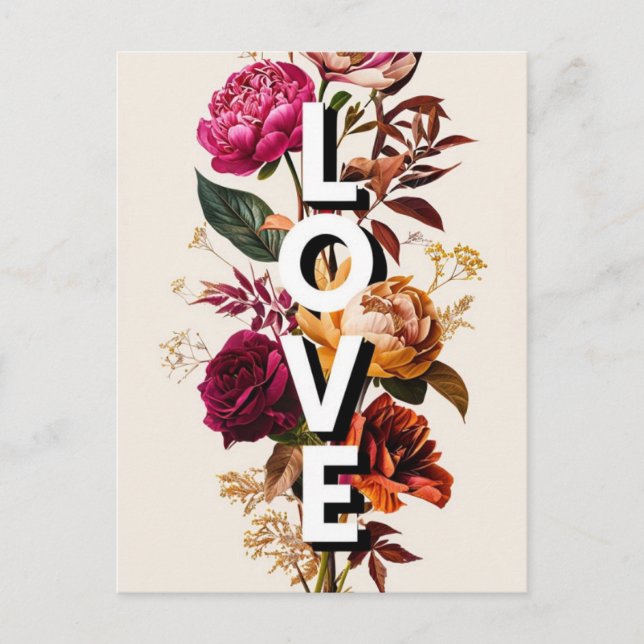 Love Floral Typography  Postcard (Front)