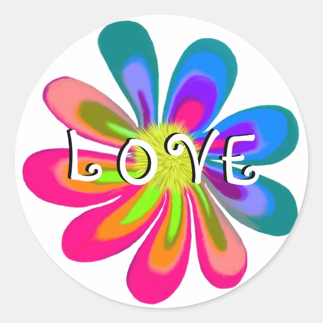 LOVE Flower Classic Round Sticker (Front)