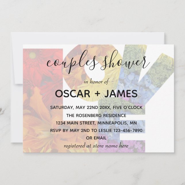 LOVE Flowers Same-Sex Couples Shower Invitation (Front)