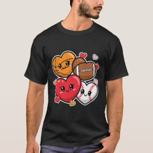Love Football Basketball Valentine’s Day Boys And  T-Shirt