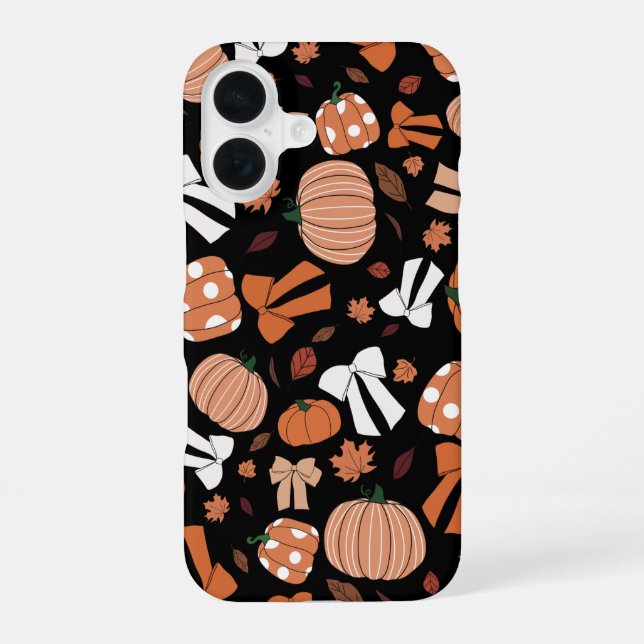 Love for Autumn Black and Orange Cute Pumpkin Bows iPhone 16 Case (Back)