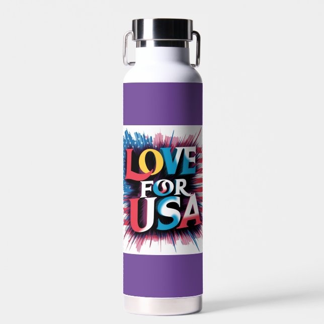 "Love for USA Patriotic Water Bottle" Water Bottle (Front)