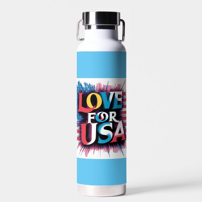 "Love for USA Patriotic Water Bottle" Water Bottle (Front)