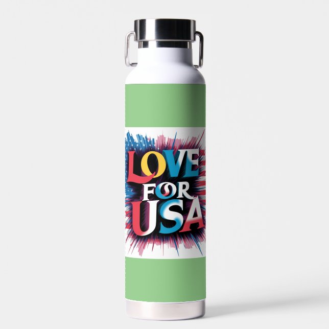 "Love for USA Patriotic Water Bottle" Water Bottle (Front)
