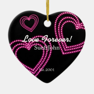 Love Forever 3 Shiny Hearts Custom Pink Ceramic Ornament