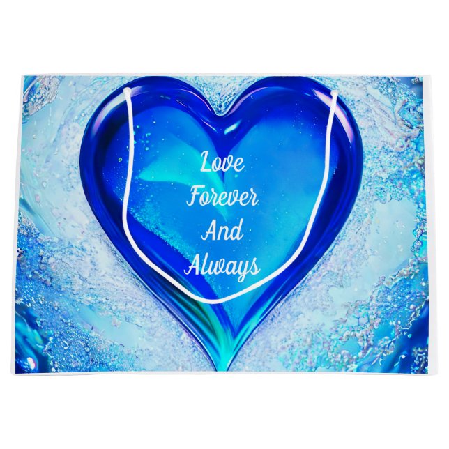 Love Forever and Always Blue Heart Large Gift Bag (Front)