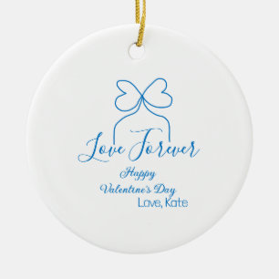 Love Forever blue bow happy Valentine's day name d Ceramic Ornament