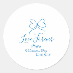 Love Forever blue bow happy Valentine's day name d Classic Round Sticker