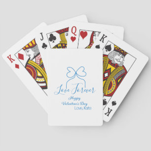 Love Forever blue bow happy Valentine's day name d Playing Cards