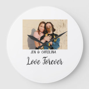 Love Forever LGbtq couple pride add photo name sim Large Clock