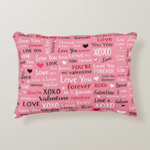 Love Forever - Valentine's Day Typography Pattern Accent Pillow