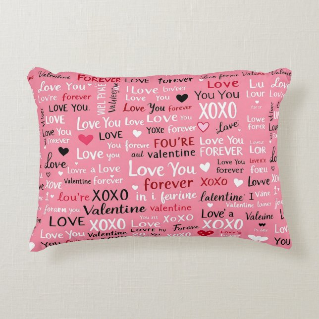 Love Forever - Valentine's Day Typography Pattern Accent Pillow (Front)