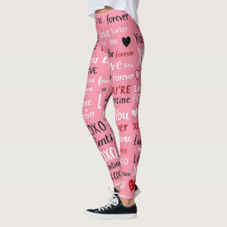 Love Forever - Valentine's Day Typography Pattern Leggings