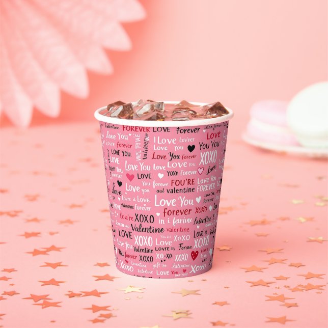 Love Forever - Valentine's Day Typography Pattern Paper Cups (Insitu)