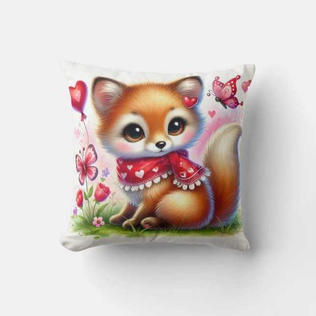 Love Fox – Whimsical Romantic Pillow (Front)
