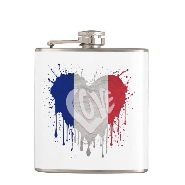 Love France Flag Hip Flask (Front)