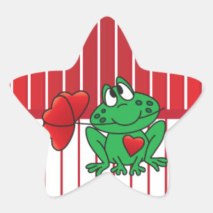 Love Frog on Red and White Stripes Star Sticker