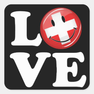 Love From Switzerland Smiling Flag Square Sticker