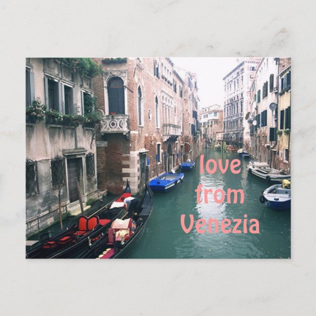 "LOVE FROM VENEZIA" CANAL SCENE POSTCARD (Front)