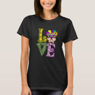 LOVE Funny Mardi Gras French Bulldog Dog Leopard P T-Shirt