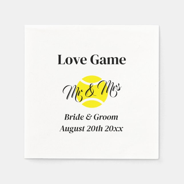 Love Game funny Mr & Mrs tennis theme wedding Napkin (Front)