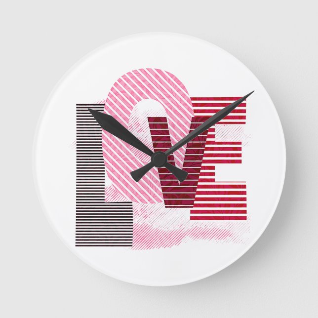 Love Geometric Magenta Letter Round Clock (Front)
