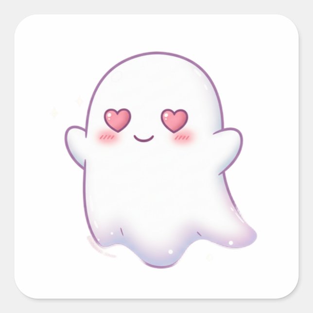 Love Ghost – Kawaii & Adorable! Square Sticker (Front)