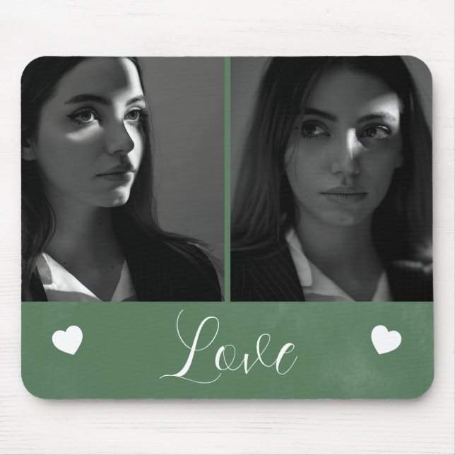 Love Gift 2 Photo Turquoise Green Watercolor  Mouse Pad (Front)