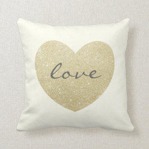 "Love" Glitter golden heart-Print Throw Pillow