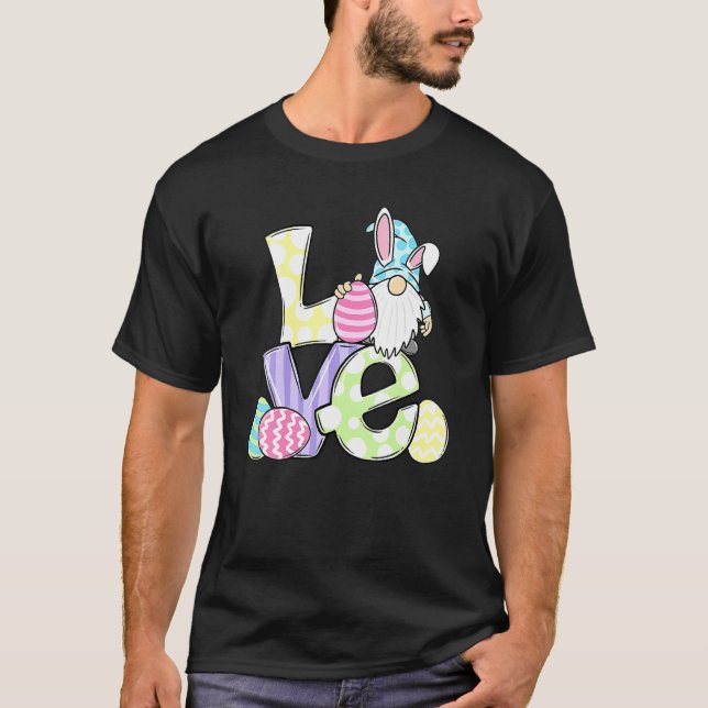 Love Gnome Bunny Pastel Spring Hunt Eggs Rabbit Ea T-Shirt (Front)