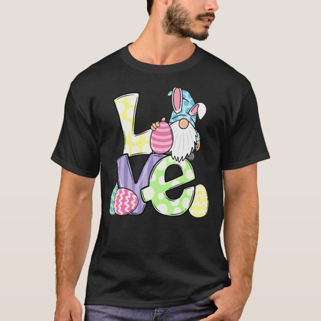 Love Gnome Bunny Pastel Spring Hunt Eggs Rabbit Ea T-Shirt (Front)