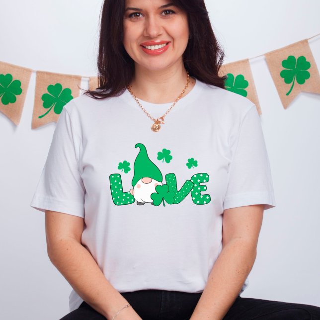 Love Gnome Green Shamrocks St. Patrick's Day T-Shirt (Creator Uploaded)