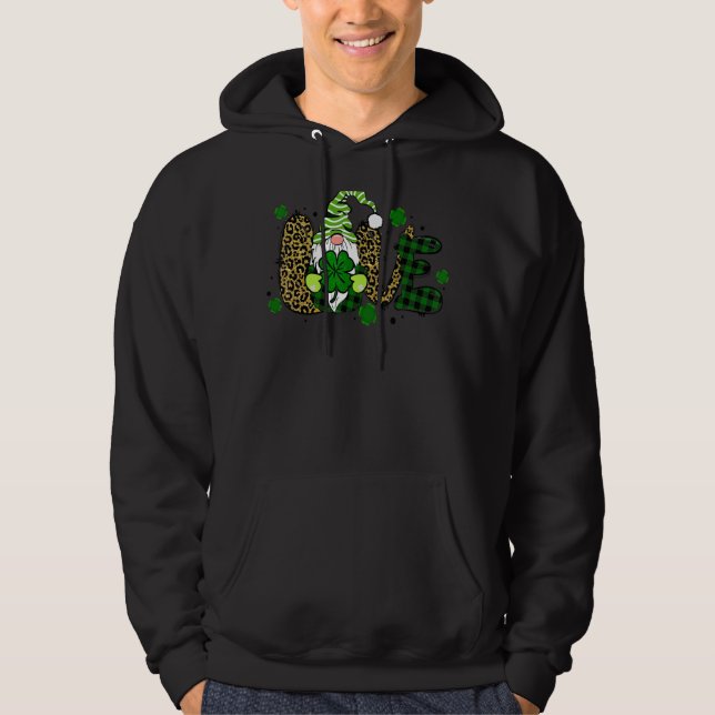 Love Gnome Lucky Shamrock Leopard St Patrick S Day Hoodie (Front)
