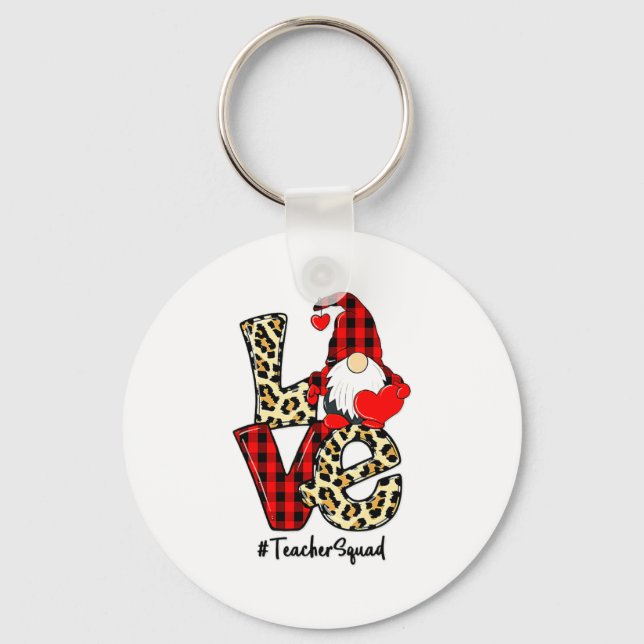 Love Gnome Teacher Squad Happy Valentine Gnome Tea Keychain (Front)